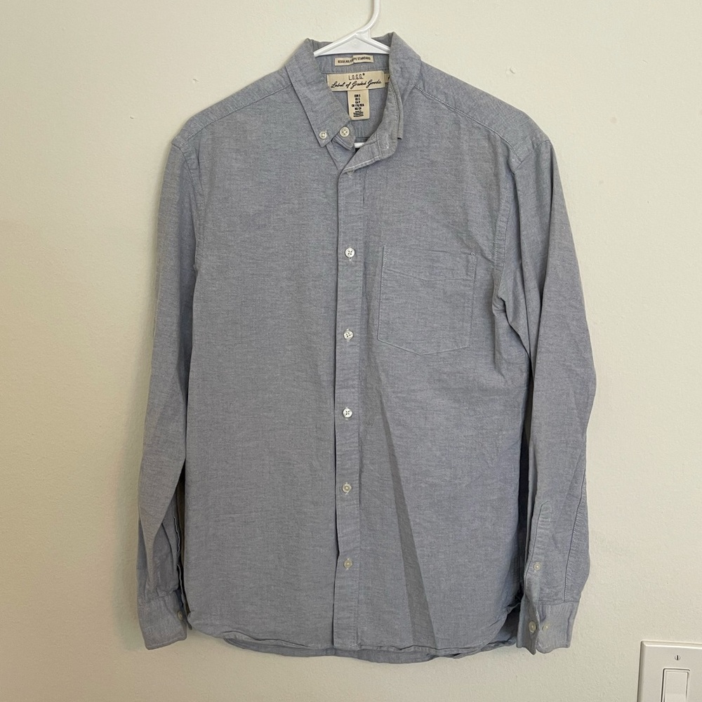 H&M Mens Button Up Down Dress Regular Fit Oxford Shirt Light Blue Collared